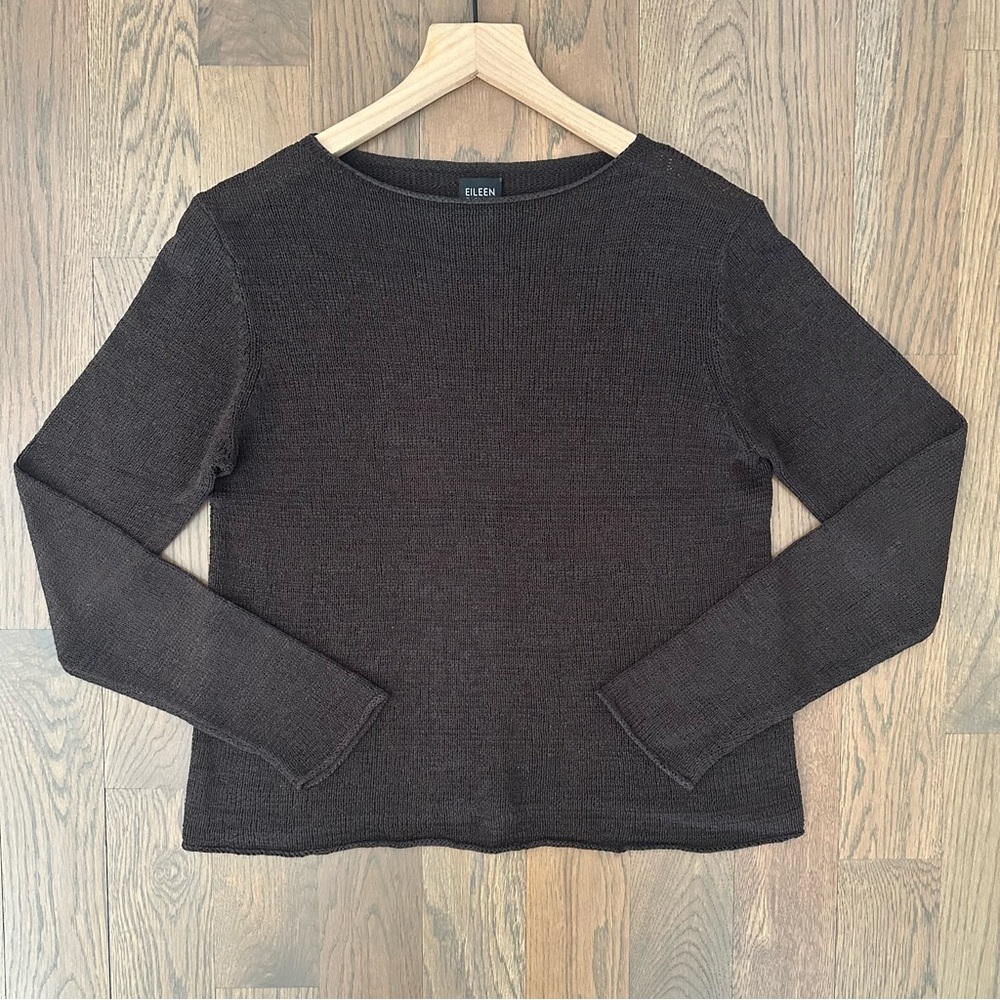 Eileen Fisher Wide Neck Pullover Silk Blend Sweater in Chocolate Brown Small